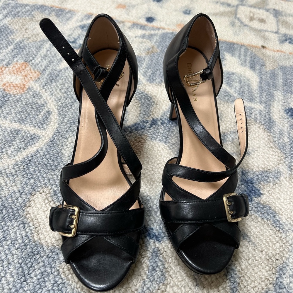 Cole Haan Elegant Black Strappy Heels.